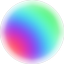 A colored circle, comprised of faded blue, red, green, purple, and pink curved hues.