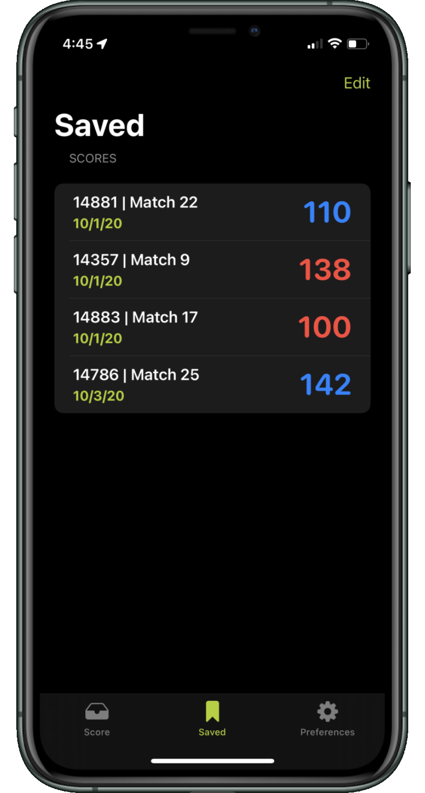 Saving scores for growth and comparison